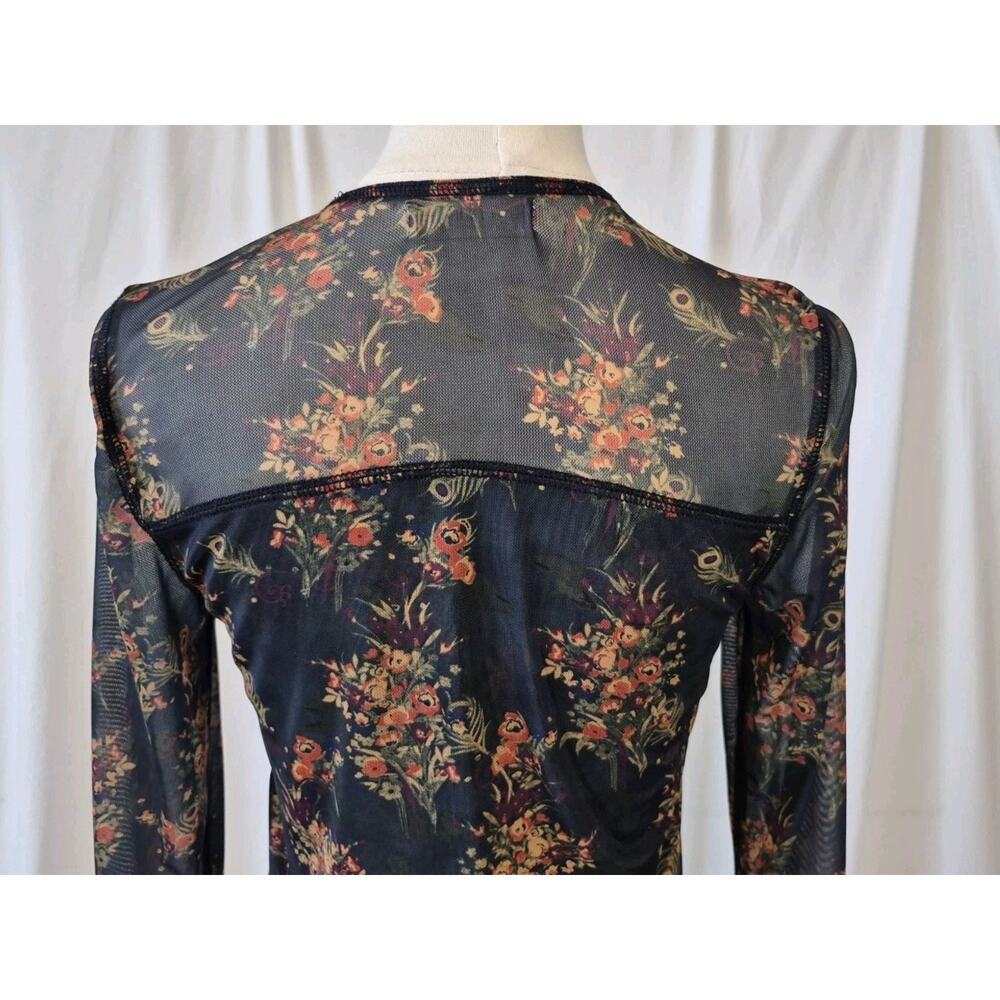 Natural Life Womens Black Floral Sloane Mesh Long Sleeve Top Small - Picture 8 of 9